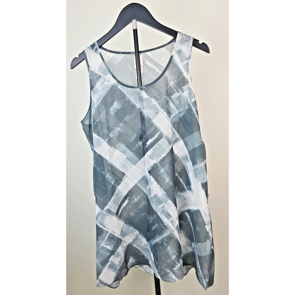MARLA WYNNE WynneLayers Chiffon Tank Seagrass & Cloud Plaid Print - Size Medium